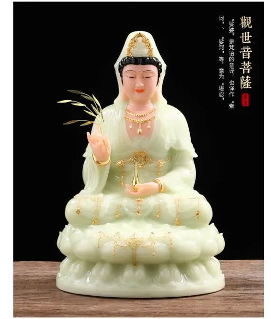 high-grade buddha Guanyin Avalokitesvara Family efficacious Talisman bless safe health good luck jade gilding Buddha statue