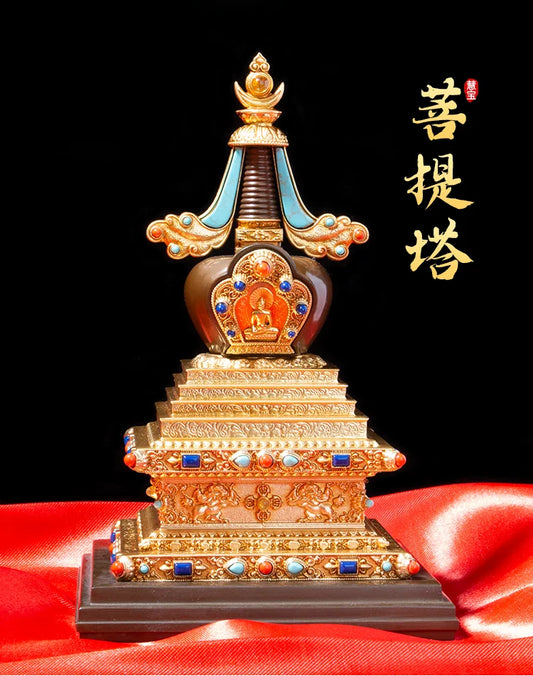 high grade buddha Pagoda HOME efficacious Tantric talisman Tibet Buddhism buddha Gilt dagoba stupa tower Bodhi pagoda statue