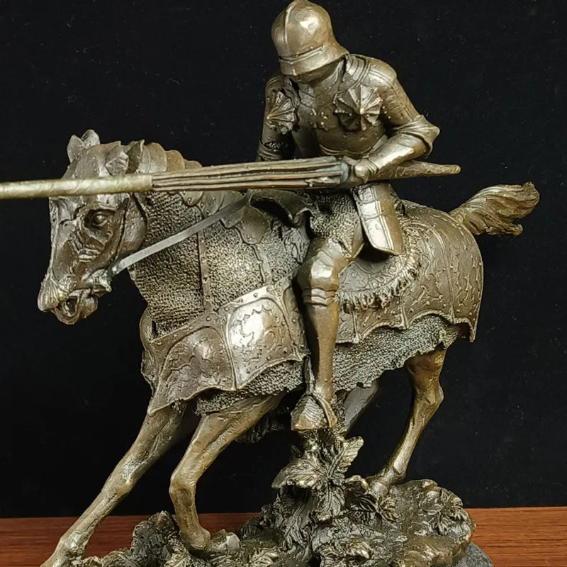 knight Copper Art sculpture man warrior ride horse statue marble base Knight QIbronze crafts