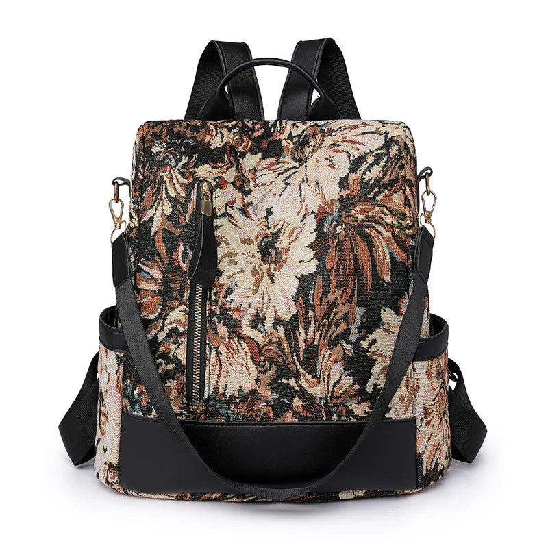 ladies backpack leisure shoulder bag anti-theft backpack woman bagpack female chinese style backpack flowers travel bag gift