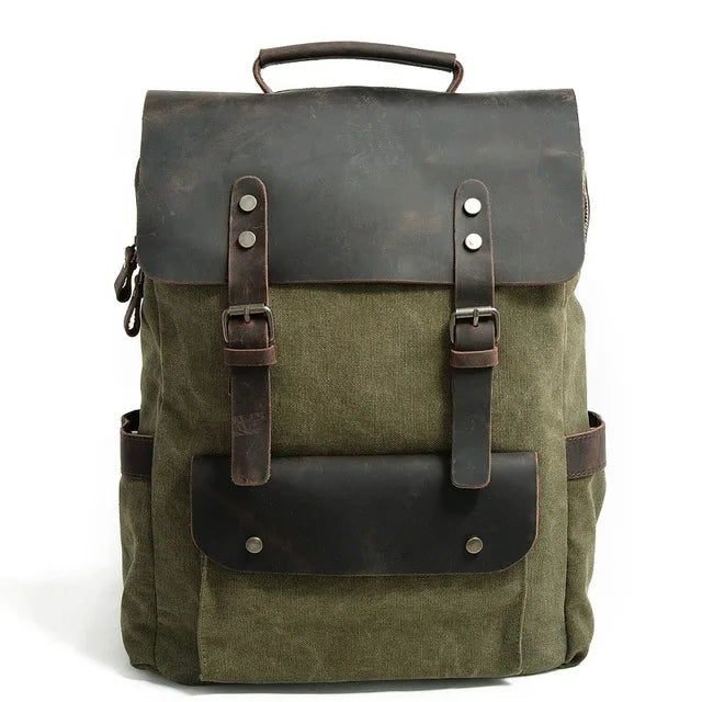 laptop men's backpack waxed canvas Backpack Vintage Canvas Backpack Leather School Bag Neutral Portable Wearproof Travel Bag