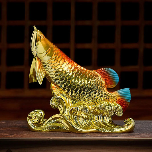 large 2023 TOP Geomantic omen Home Company bar business Decorative bring wealth money GOOD LUCK gold Dragon Arowana fish Statue