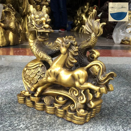 large-HOME office SHOP Business ART Money Drawing GOOD LUCK Mascot # Propitious dragon Success horse FENG SHUI Brass statue