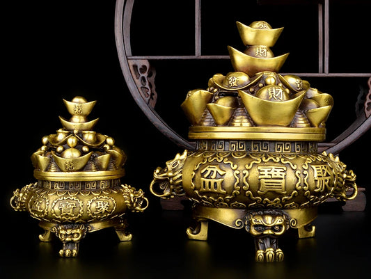 large # home office company efficacious Money drawing Treasure bowl # Most favorable auspices Golden cornucopia Brass statue