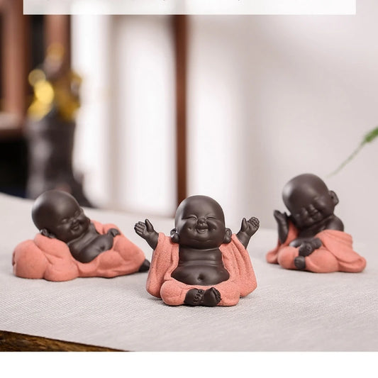 lovely tea pet Chinese yixing zisha purple clay Buddha statue small size table study decoration holiday gift on sales