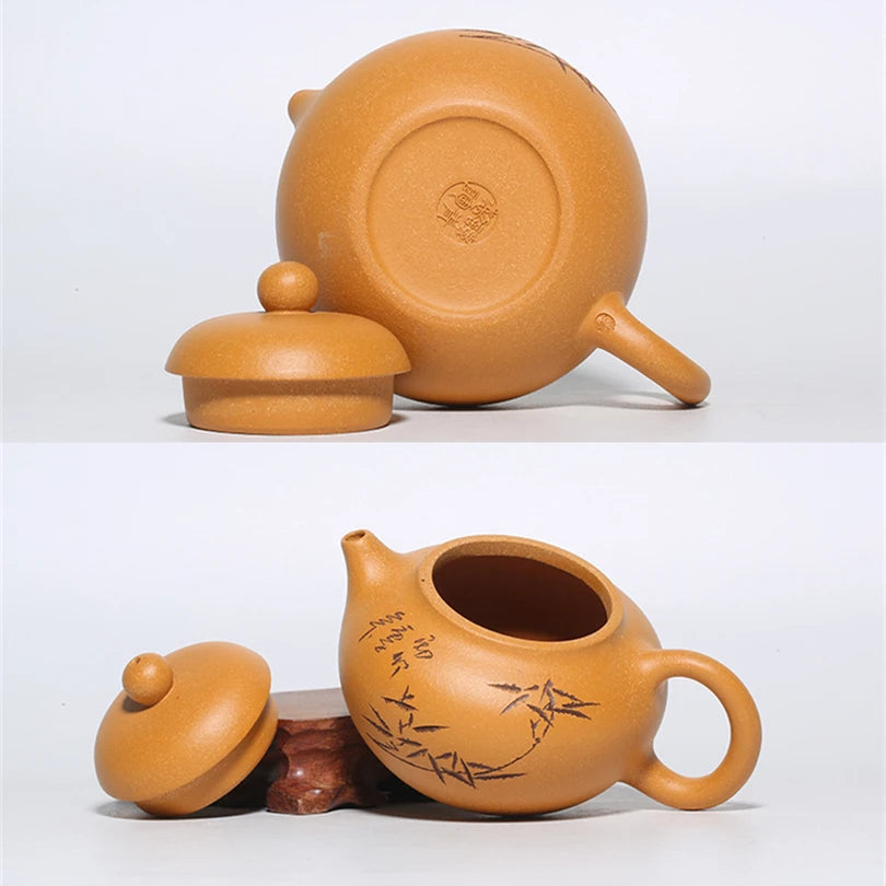 marked tea pot real yixing zisha duan clay bamboo carved WenDan pots Chinese kungfu pot with 7 infuser holes 6.8oz