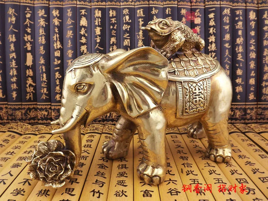office Home Room shop bring wealth and fortune Talisman Mascot FENG SHUI Elephant PIXIU BAICAI Copper statue 28CM