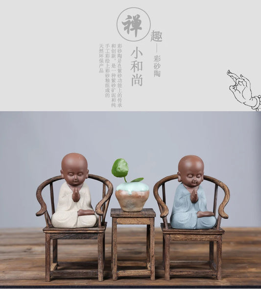 office store company home Desk bookshelf BEST ART statue- CHAN DAO Monk ceramics Porcelain ART Statue WITH MINI wooden armchair