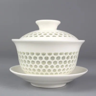 on sales Chinese tureen porcelain cup bowl handpainted hollow-out design gaiwan ceramic covered bowls cup saucer with lid new