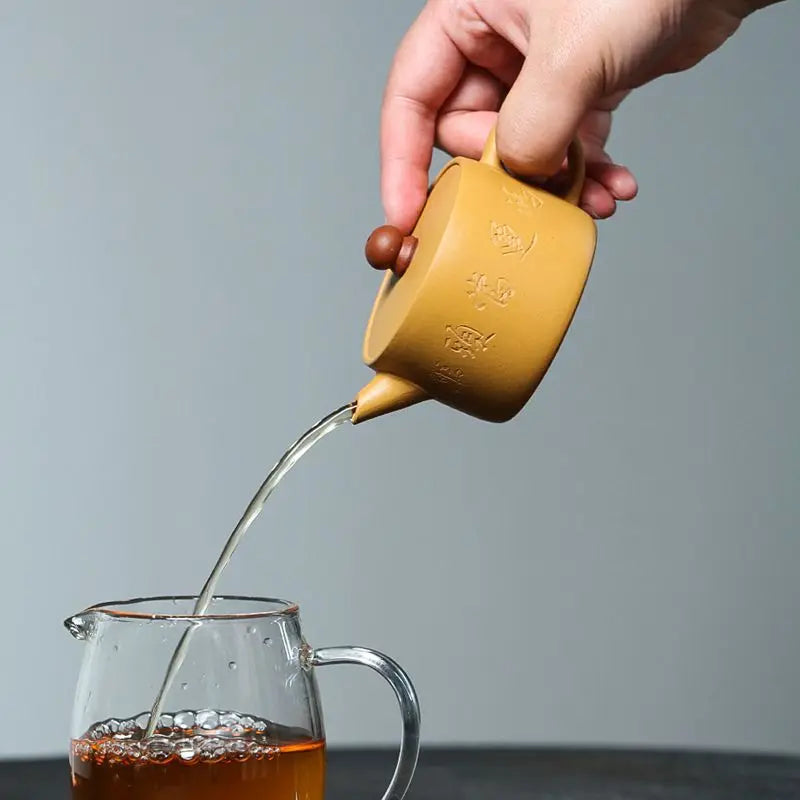 original ore real yixing zisha duan clay tea pot Chinese character carved 10 infuser holes 160ml master handmade pot on sales