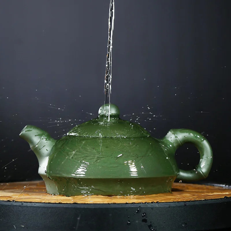 original ore yixing zisha tea pot handmade carved marked Chinese purple grit republic green clay bamboo engraved pattern pots