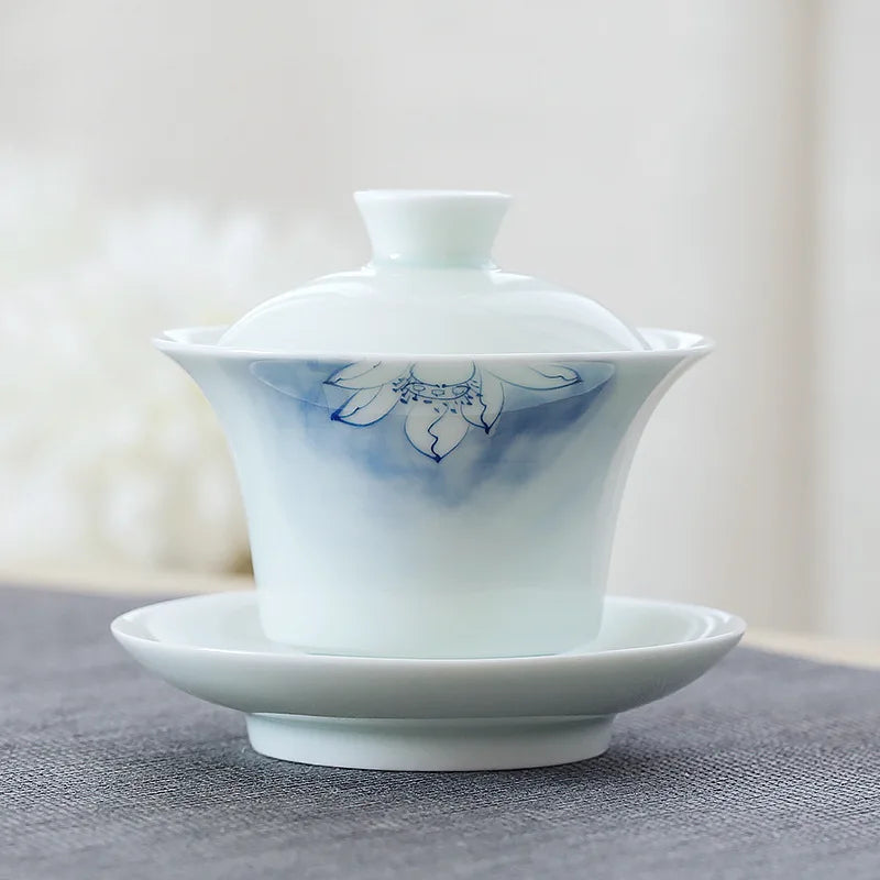 porcelain gaiwan on sales handpainted floral Sancai bowl ceramic tureen cup bowl with cover coaster lid free shipping