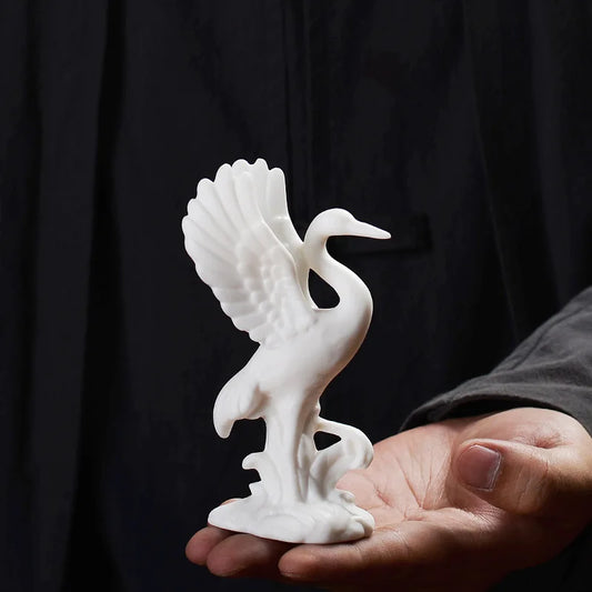 porcelain tea pet crane animal statue ceramic ornament home garden decoration small size mascot