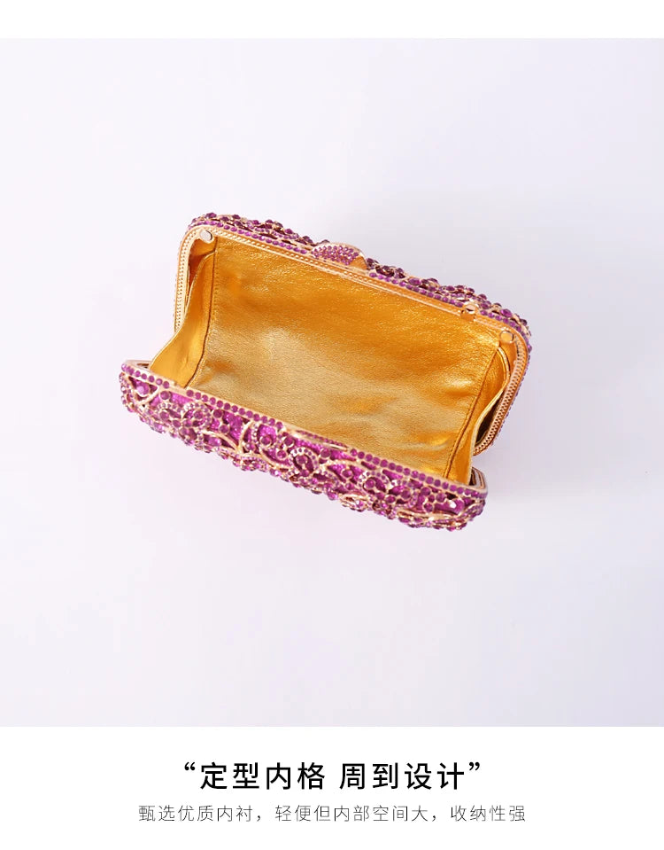 purple Rhinestone Minaudieres Evening Bag Newest Elegant Crystal Evening Bag Clutch bags Wedding Clutch Bag Party Dinner bags