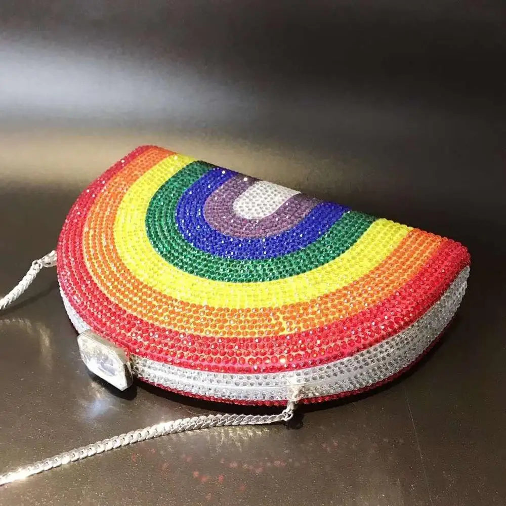 rainbow Luxury Diamond Evening bags Clutch Fashion Ladies Party Handbag Women Formal Occasion Wedding bolsos dress gift bag box