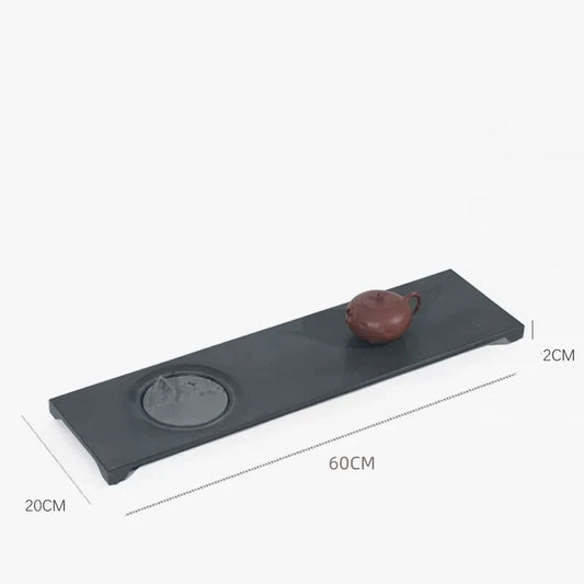 rectangle weighted black stone tea tray mountain statue decoration China serving table handmade Zen style tea boat L60cm*W20cm