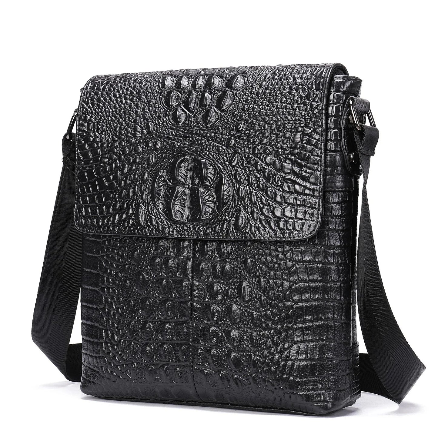 's Shoulder Genuine Leather Crocodile Pattern Vintage Crossbody for Men Flap Zipper Messenger Bag 8857
