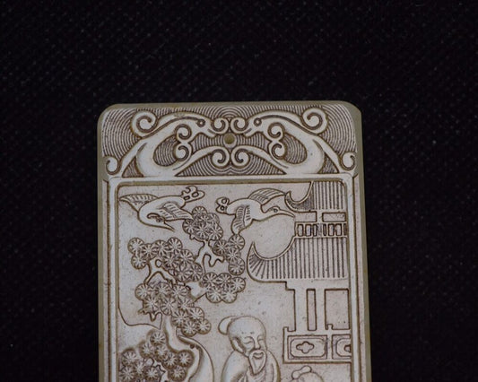 Chinese Hetian Jade Carved Figure Story Statue Nice Figurine Pendant Jewelry Art