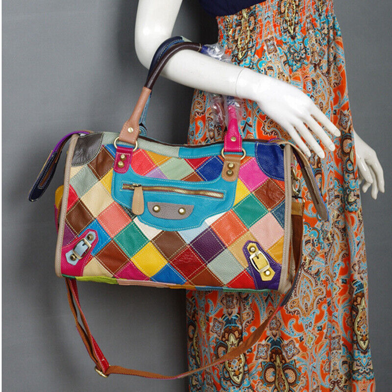 Designer Womens Cow Leather Multi-color random Handbag Satchel Tote Shoulder Bag