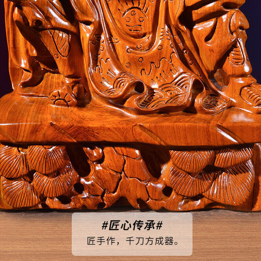 Chinese Guan Yu Gong Warrior God Wealth Wooden Carving Wood Statue fengshui 關公读书