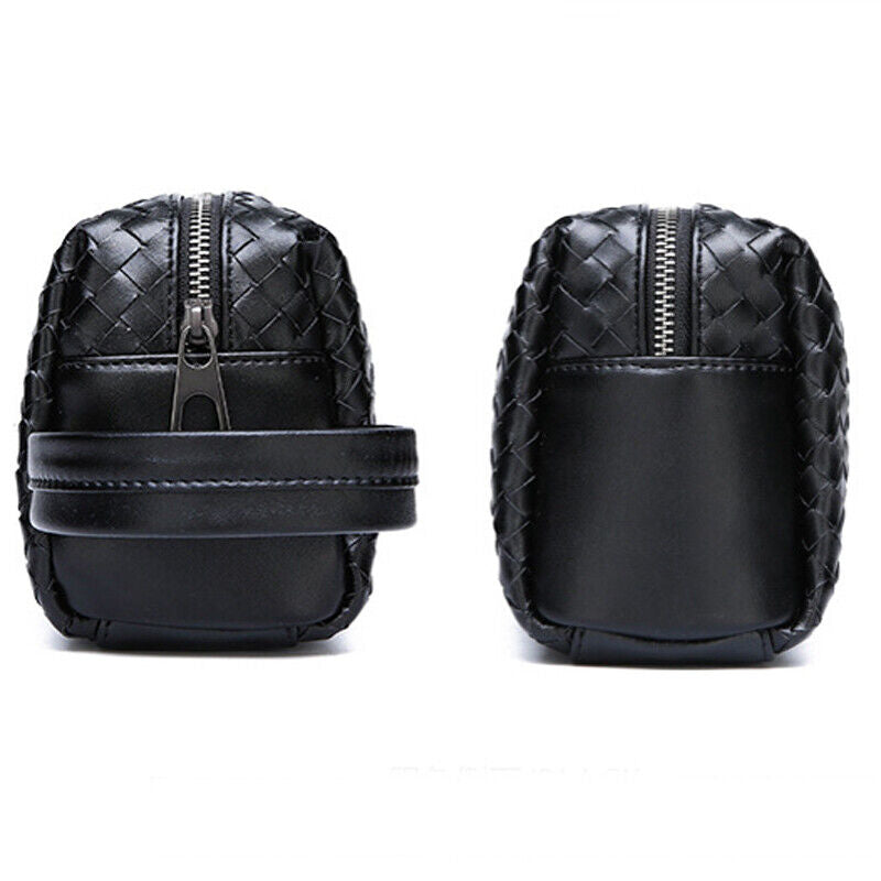 Men's Black Weaving Bag Microfiber Leather Large Capacity Handbag 5" Clutch Bag