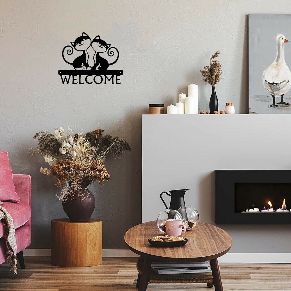 Twin Cats - Welcome Sign Wall Stickers Shape Decoration Metal Ornaments