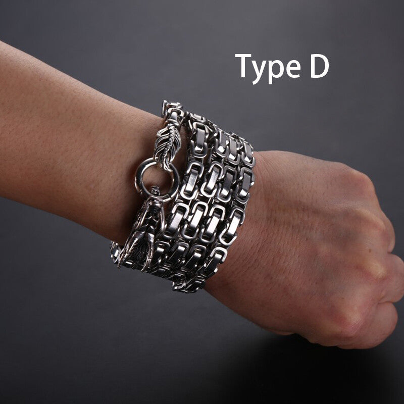 Men Stainless Steel Bracelet Self-defense Survival Dragon Necklace Chain