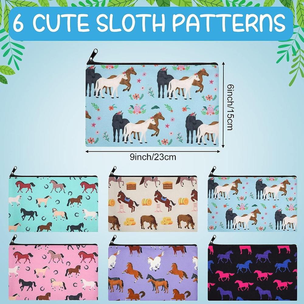 6 Pieces Sloth Makeup Bags Horses Cosmetic Bag for Women Girls Gifts...