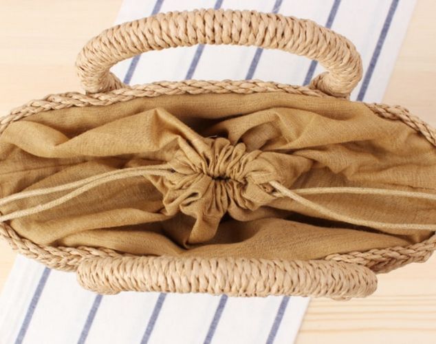 Fashion Women Round Handle Crossbody Mini Messenger Daily Straw Purse Polyester