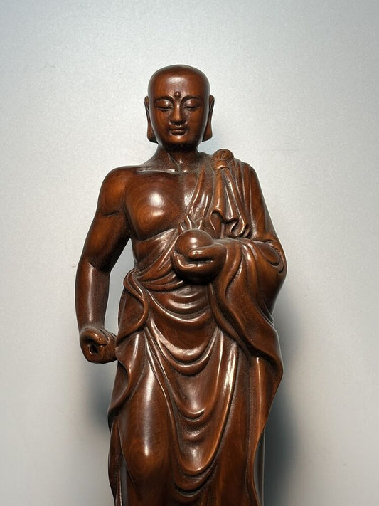 Vintage Chinese Boxwood Carving Ksitigarbha Buddha Statue Wood Sculptures Decor