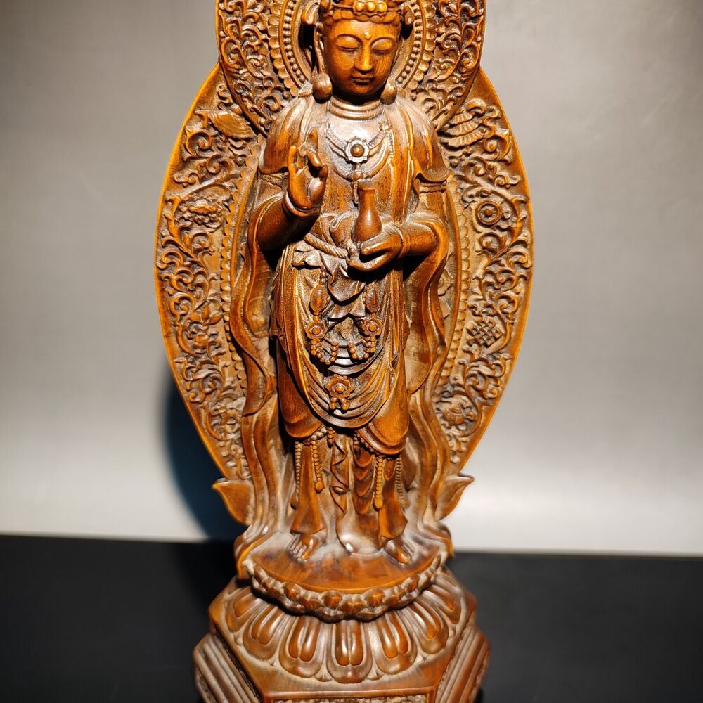 vintage wooden ornaments carved wood statue buddha kwan yin guanyin praying rare