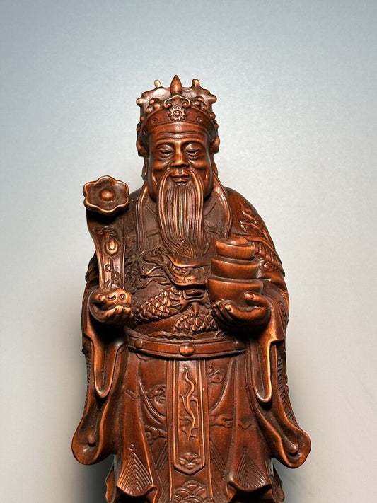 Vintage Chinese Boxwood Carved Mammon Statue Woodwork Figure Sculpture Decor Art