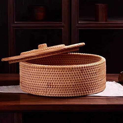 Hand Woven Basket Retro Rattan Storage Boxes with Lids Jewelry Household Items