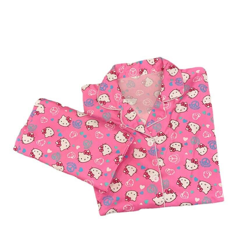 Hello Kitty Pajamas Kawaii Pyjama Set Female print Cute Anime Sleepwear Pjs gift
