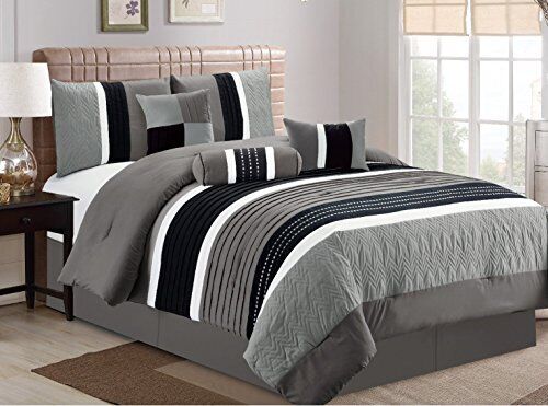 Esca 7 Piece Closeout Luxury Bed in Bag Comforter Set, Queen, Grey