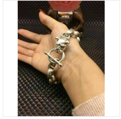 Asian chinese old miao silver hand cast dog statue bracelet jewel cool gift