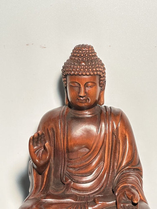 Vintage Chinese Wooden Carved Tathagata Buddha Statue Home Decor Wood Sculpture