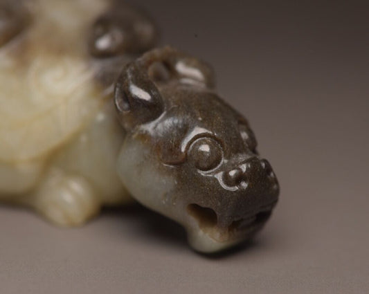 Chinese Antique Hetian Jade Carving Dragon Turtle Statue Sculpture Nice Artwork