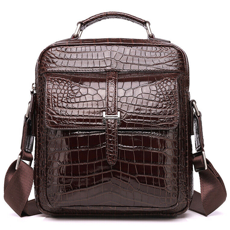 Real Leather 10" Handbags, Designer Crocodile Men's Business Sling Shoulder Bag