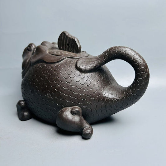 Vintage Chinese Yixing Purple Clay Teapot Zisha Ceremony Fish Dragon Teaware Art