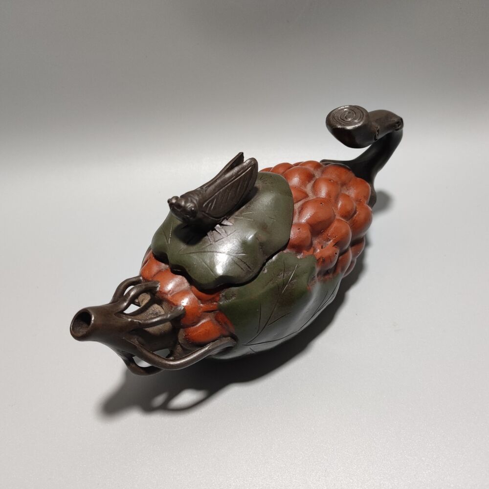 Vintage Chinese Yixing Purple Clay Teapot Zisha Ceremony Carving Collectible Art