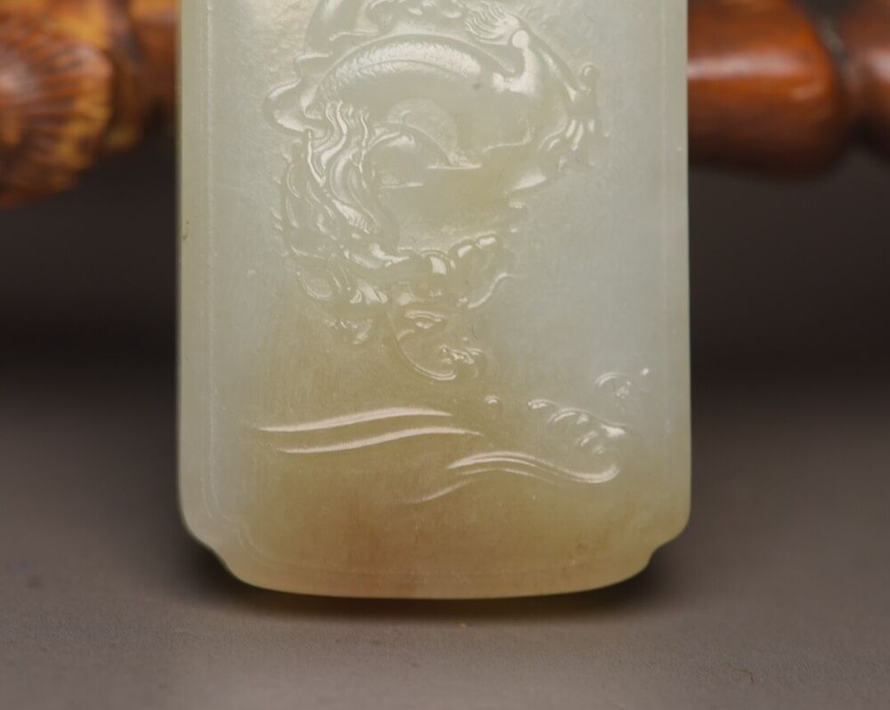 Chinese Natural Hetian Jade Carved Exquisite Dragon Guanyin Statue Lucky Pendant