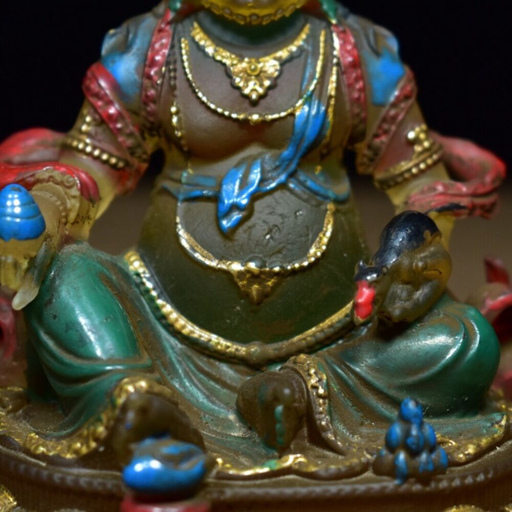 old chinese colored glaze Statue Carving buddha gold gilding buddhist Exorcism