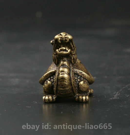 34MM Small Curio Chinese Bronze Animal Auspicious Beast Dragon Turtle Statue 龙龟