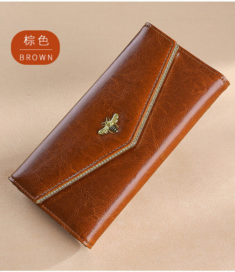 Genuine Leather Women's Long Trifold Wallet RFID Blocking Card Holder Clutch bag