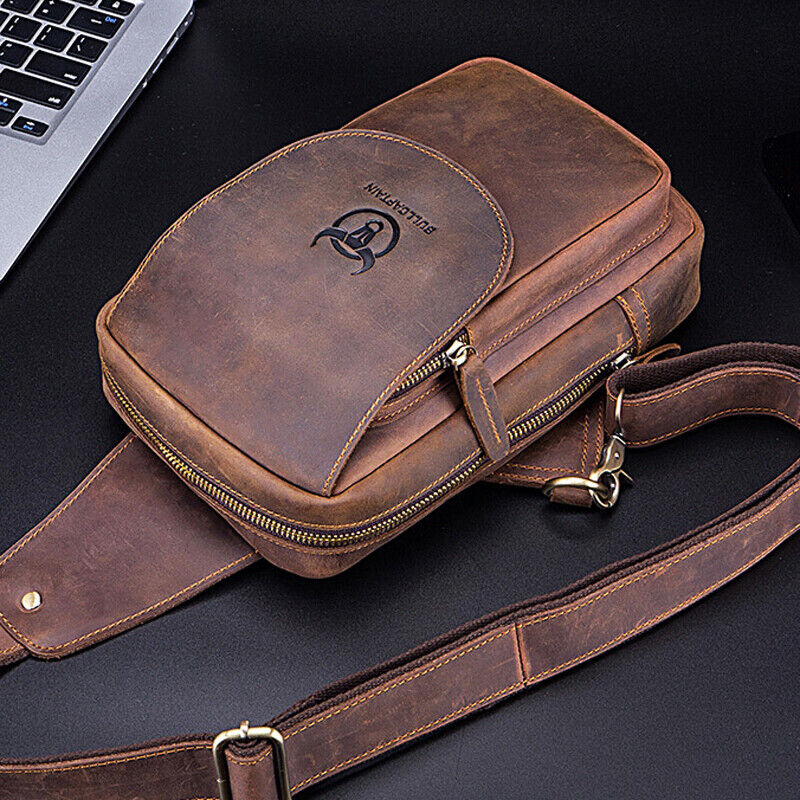 Men's Sling Backpack, Crazy Horse Leather Vintage Chest Bag Crossbody Bags