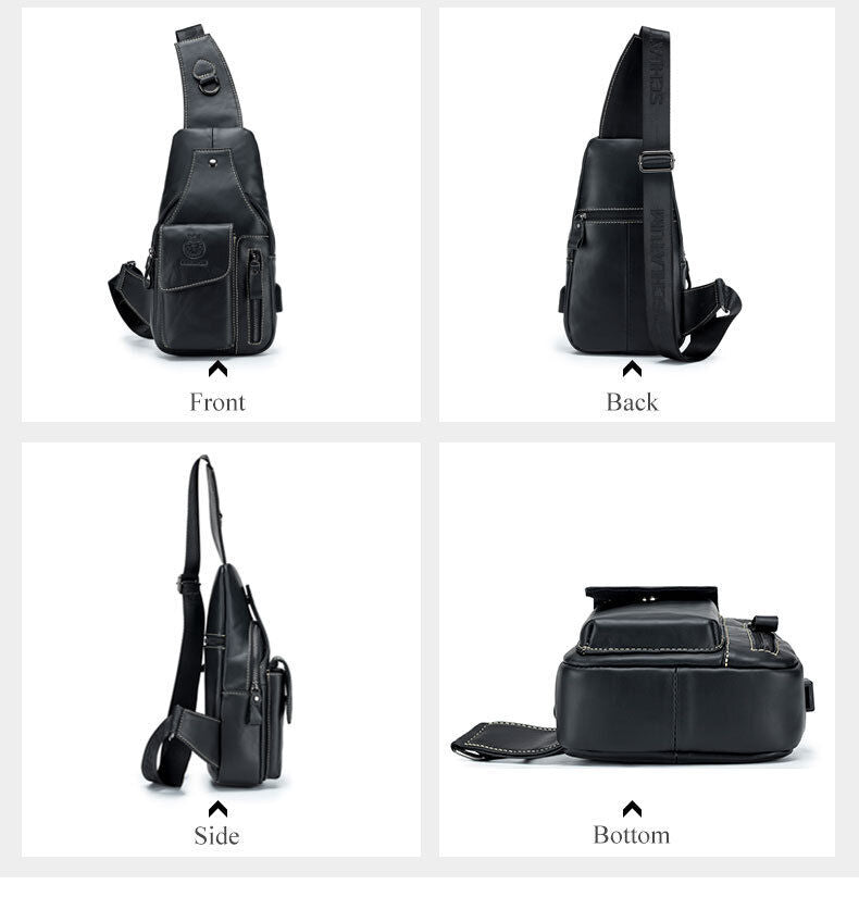 Men's Sling Backpack, 100% Genuine Leather Chest bag Crossbody Bag Shoulder Bag