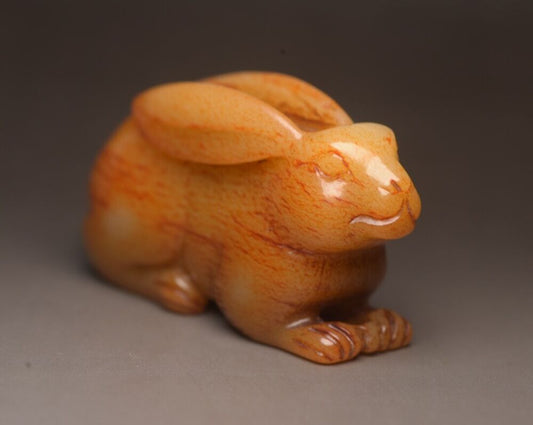 Collection Chinese Natural Hetian Jade Carving Exquisite Rabbit Statue Figurine