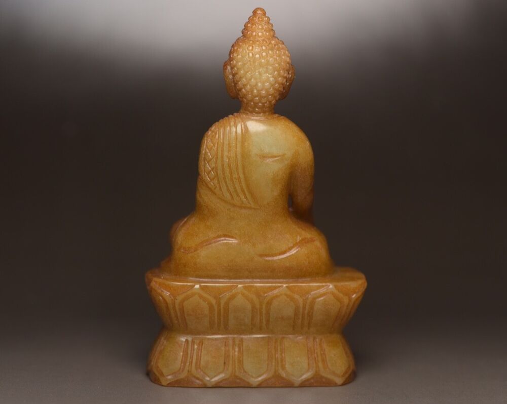 Antique Chinese Hetian Jade Hand Carving Buddha Statue Decor Collections Artwork