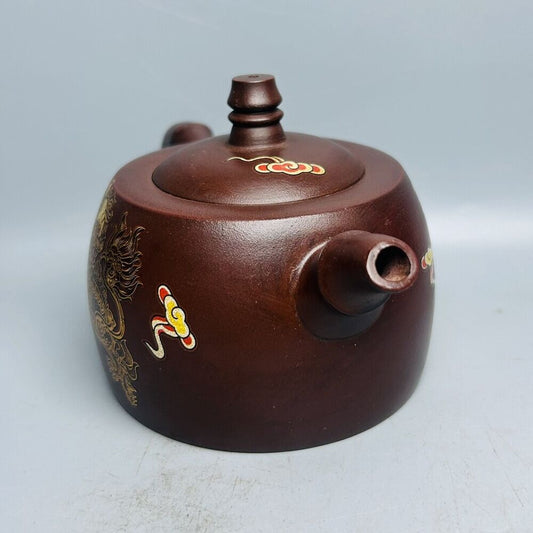 Vintage Chinese Yixing Purple Clay Teapot Zisha Ceremony Painted Unicorn Teaware